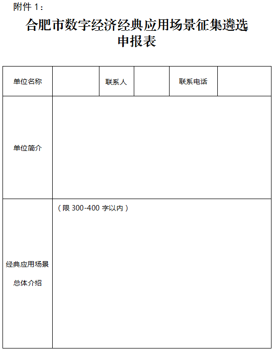 合肥市数字经济经典应用场景征集遴选申报表