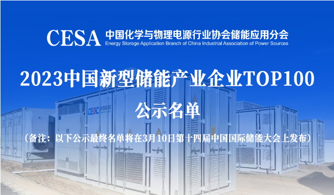 2023中国新型储能产业企业TOP100公示名单