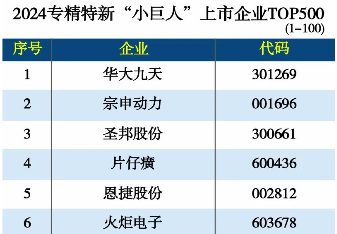 2024专精特新“小巨人”上市企业TOP500