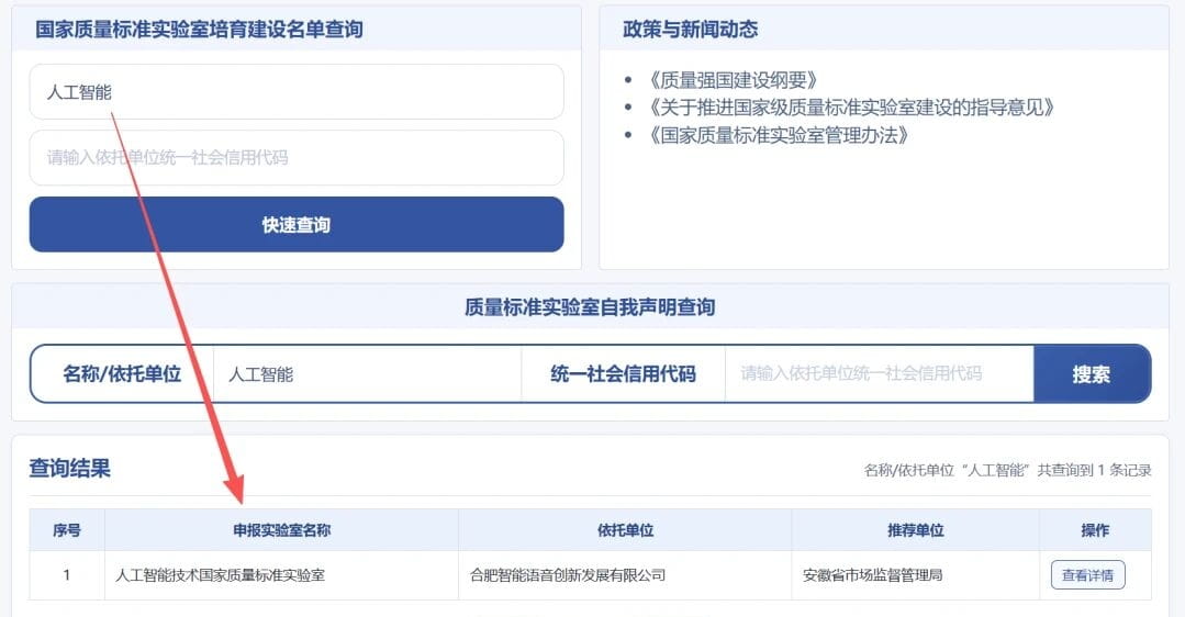 人工智能技术国家质量标准实验室落地合肥